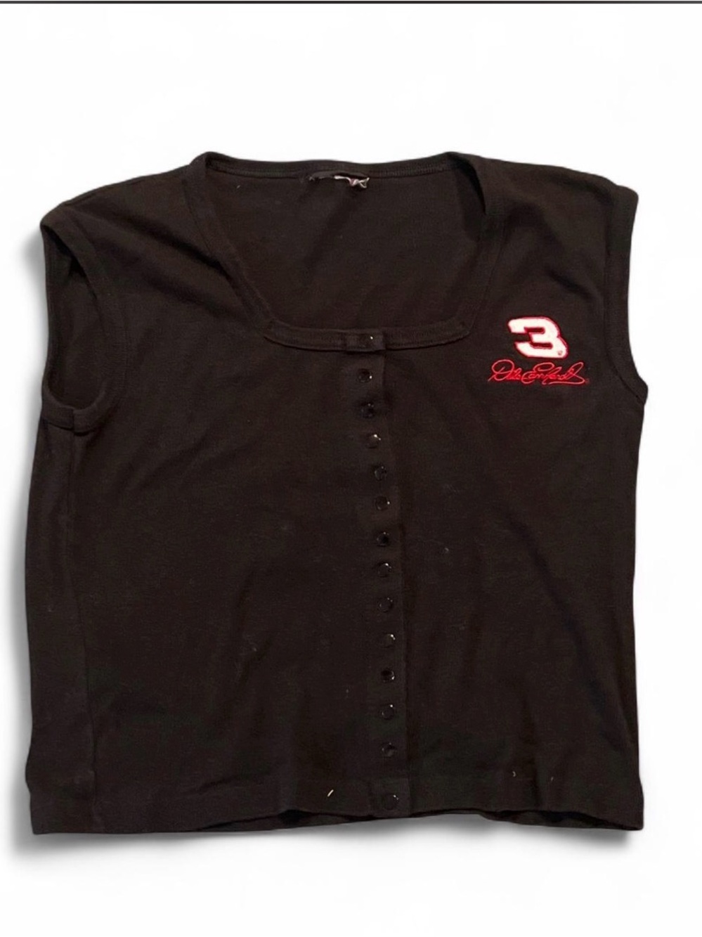 BlackSleeveless Button-Front Tank with Dale Earnhardt embroidery NO TAG